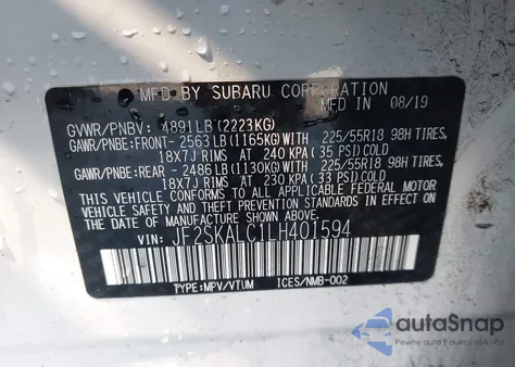 2020 Subaru Forester Sport from USA, damaged, VIN JF2SKALC1LH401594